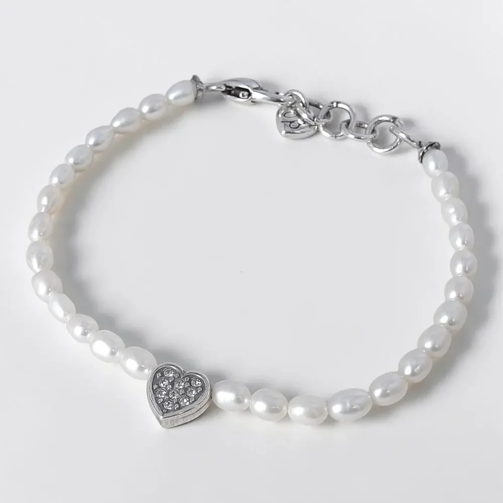 Brighton Meridian Zenith Heart Pearl Bracelet Silver Plated 7-8" Adjustable - Picture 1 of 6